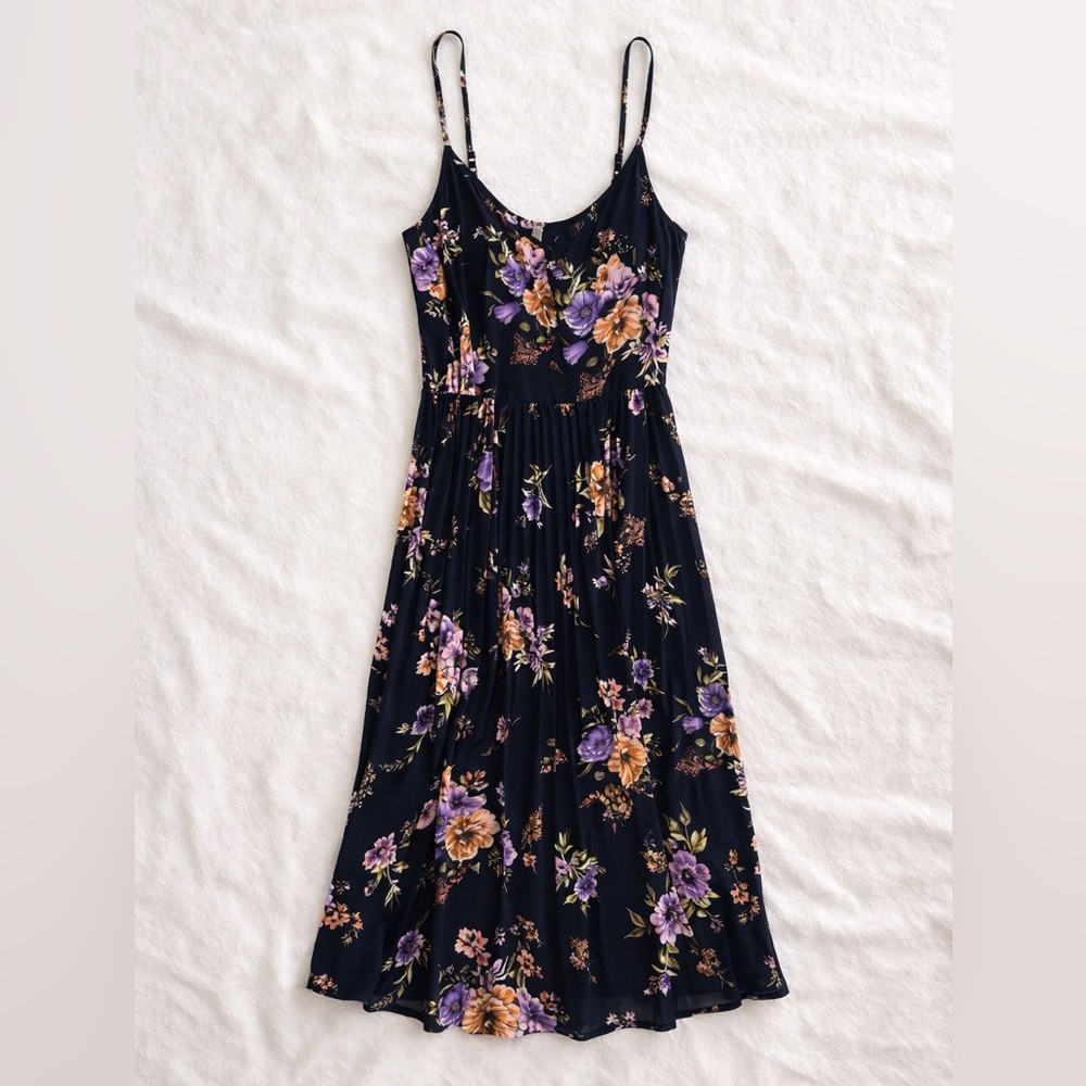 Xhilaration Black Floral Midi Dress XS Purple Blue Spaghetti Strap Boho Summer